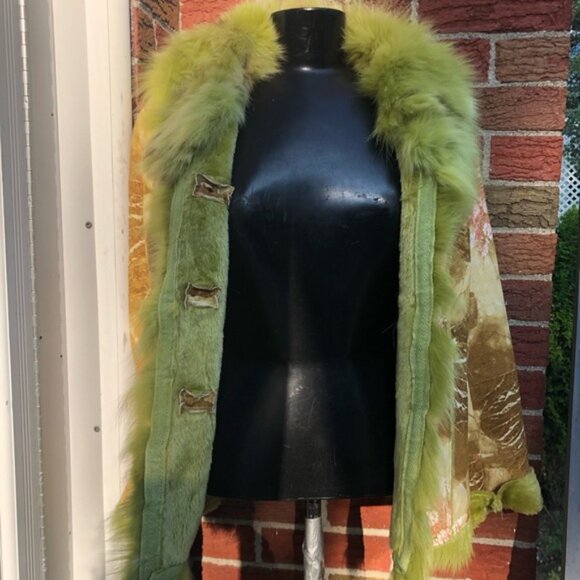 Real fur Floral Green Jacket - Picture 6 of 7